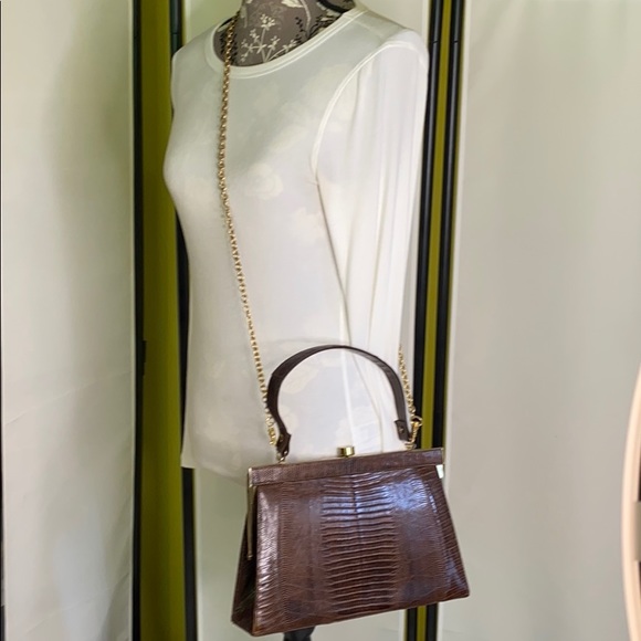 Handbags - Vintage Brown Medium Structured Croc Embossed Bag